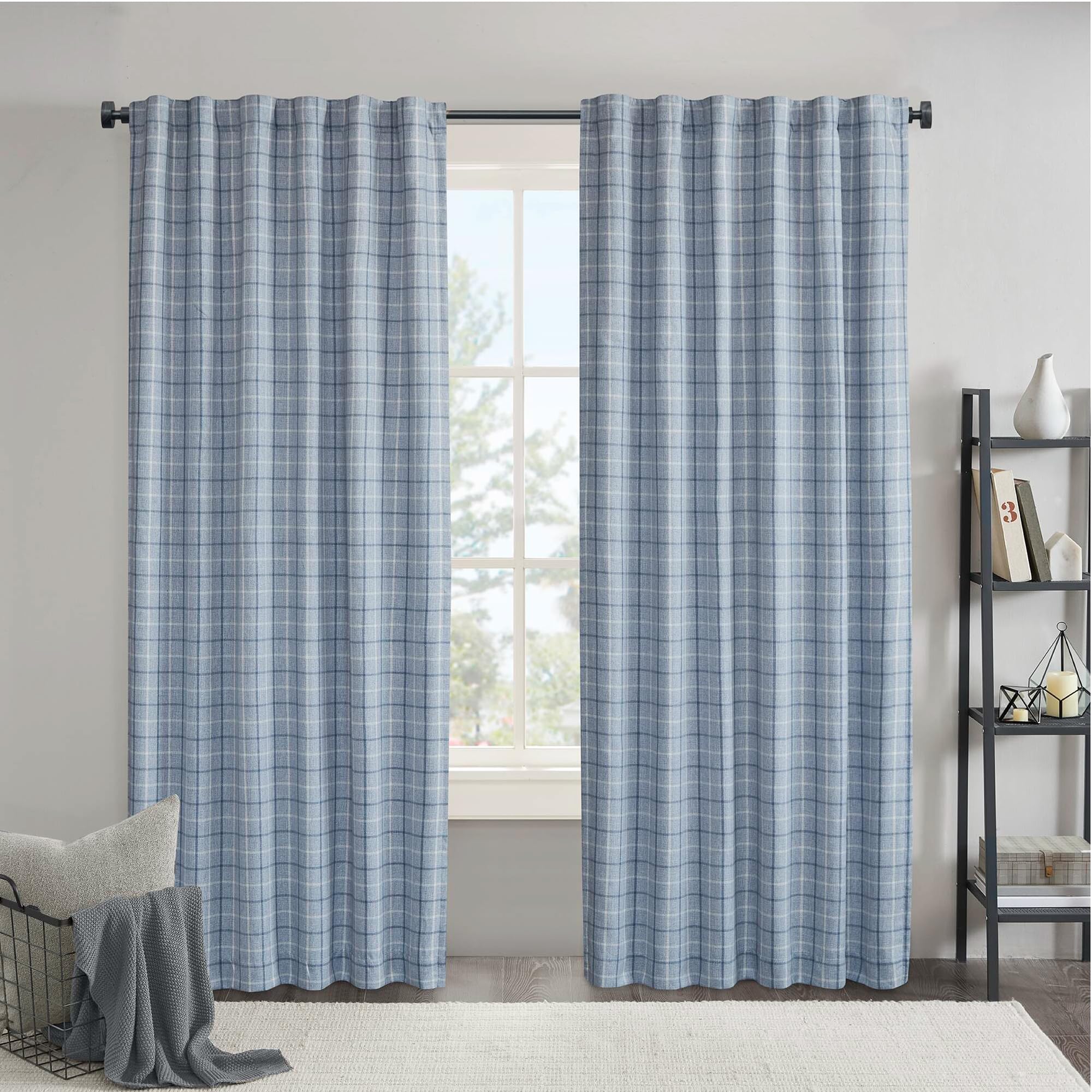 Madison Park Window Curtain for Living Room Thermal Insulated Fleece Lining, Cabin Plaid Curtain Room Darkening Window Drapes Bedroom, Anaheim, 1-Single Panel Pack, 50" x 95" Rod Pocket, Denim Blue Image