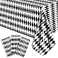 Irenare Black and White Checkered Tablecloths Alice Tablecloths Plastic Gingham Table Cover for Wonderland Party Sock Hop Party Decorations for Picnic Birthday Halloween, 54 x 108 Inch(3 Pieces)