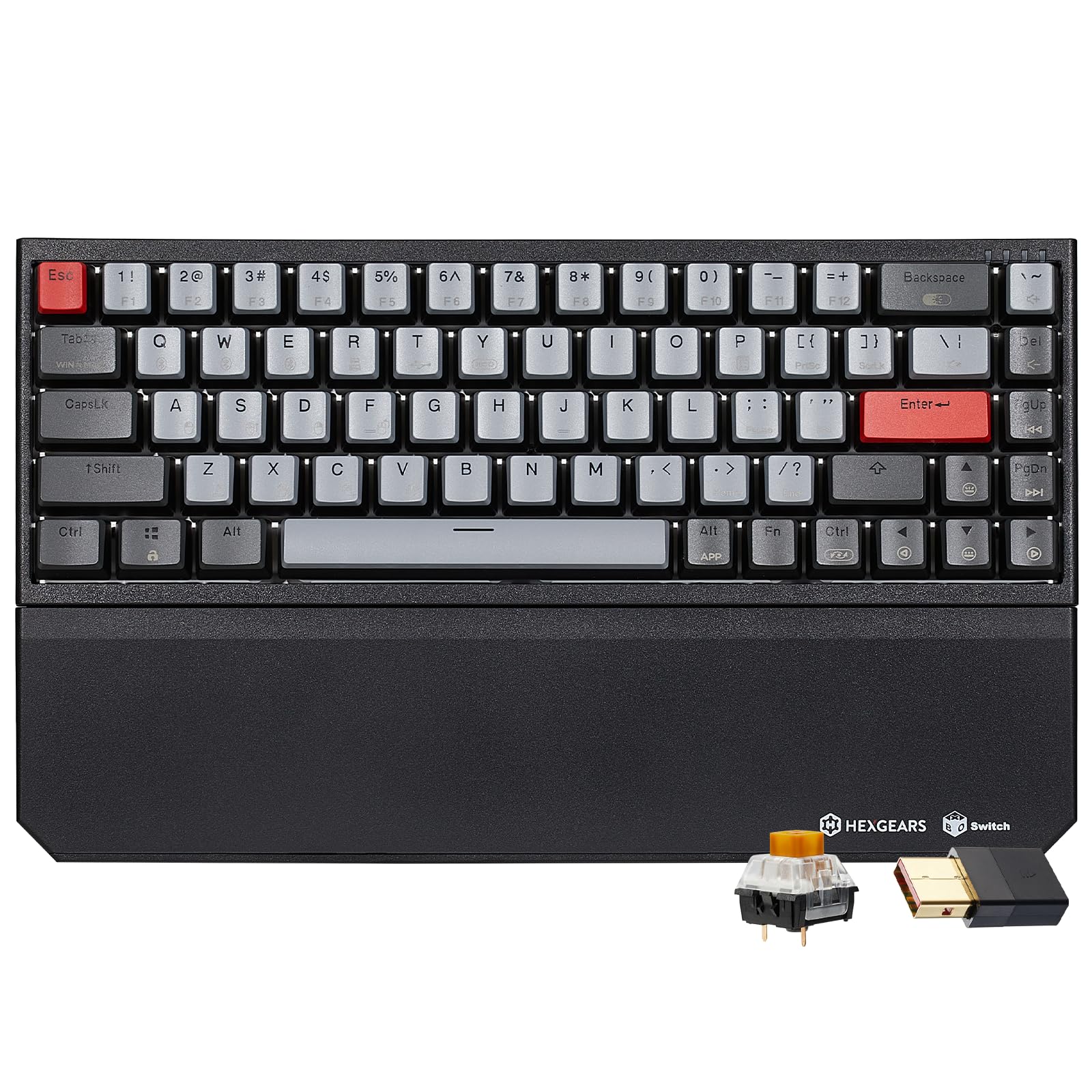 Hexgears X1 Pro Wireless Mechanica Keyboard, Tri-Mode Bluetooth/2.4G/USB-C, Hot-Swappable Tactile Switch Gaming Keyboard, Mini Compact White Backlit Keyboards with Wrist Rest - Dark