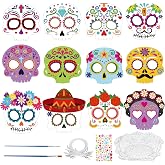 ZEELONA 24 Pcs Day of The Dead Crafts for Kids DIY Coloring Halloween Masks | Color Your Own Skull Masks Dia de Los Muertos Party Games for Boys Girls School Classroom Craft Toys Cosplay Dress Up