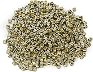 ESUMIC Mixed 500PCS Acrylic Plastic Letter Beads Spacer Cube Alphabet Beads for DIY Bracelets Necklaces (Gold Black)