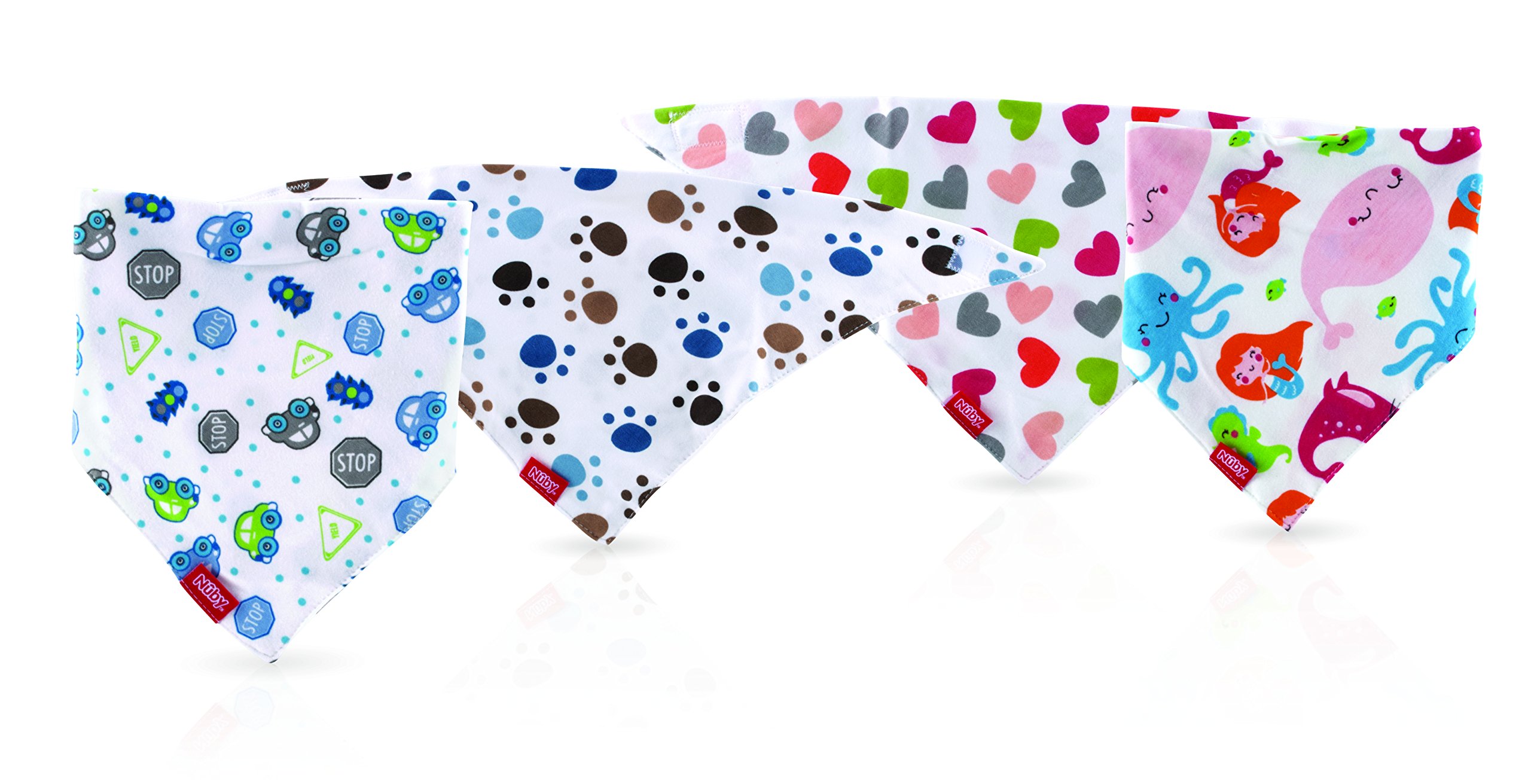 Nuby 4275 Bandana Bibs Dribble Bibs Soft and Absorbent for Teething and Dribbles, Dribble Catcher 0 Months+ Twin Pack Colours/Design May Vary