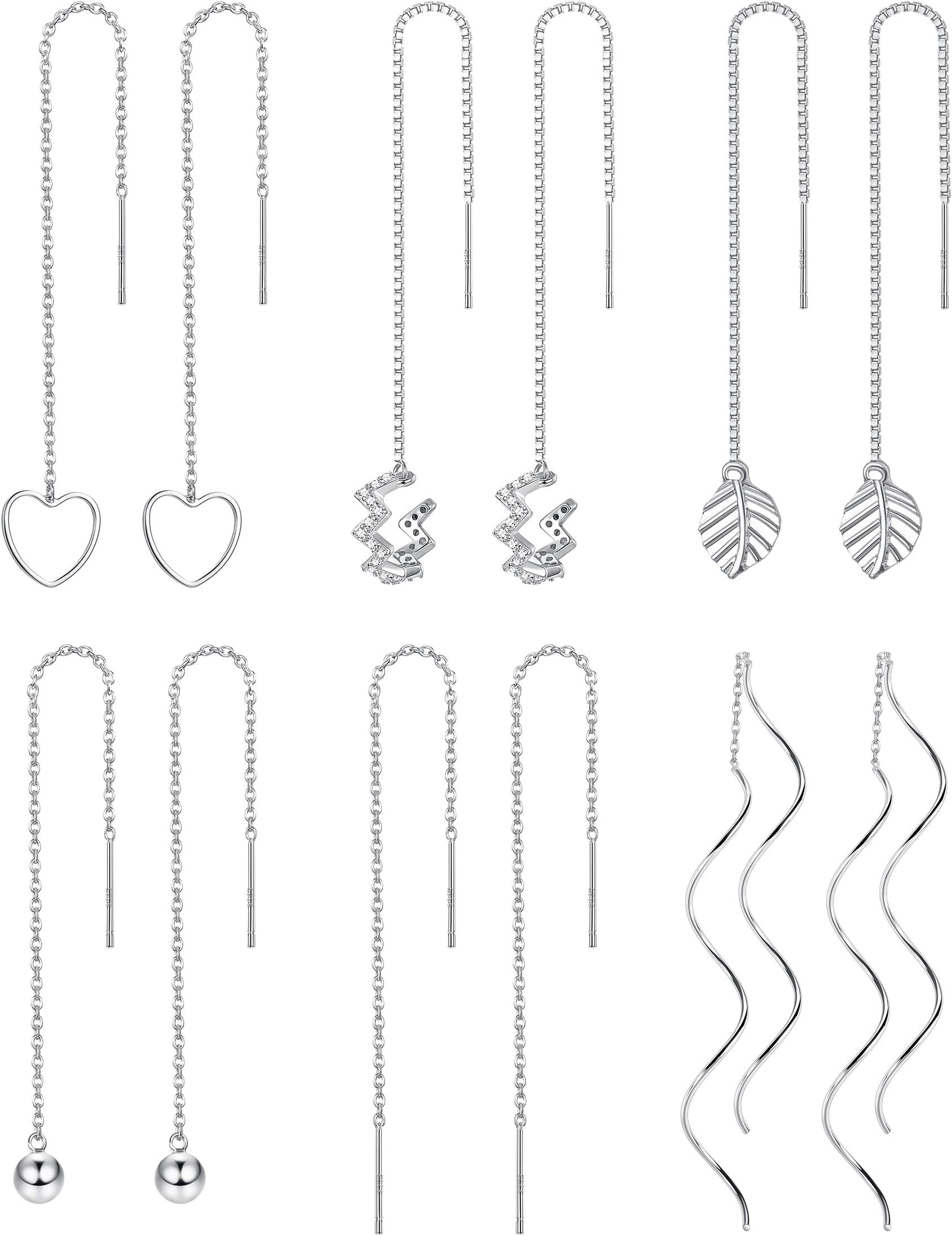Subiceto 6 Pairs Threader Cuff Dangle Drop Earrings for Women Girls Long Chain New Arrival Wave Leaves Curve Ear Cuffs Wrap Earring Set