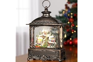 Blansong Village Snow Globe Christmas Decorations Gifts Auto Snowfall Glitter Music Collection Village Scene Train Tree Church Snowman with 6H Timer USB/Battery Powered 12 inch