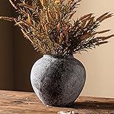 Lvases Rustic Distressed Large Ceramic Vase, 8.6 inch Terracotta Pottery Tall Decorative Vases, Concrete Vases Clay Stone Antique Big Vase for Home Decor (Round 8.6 in X 8 in)