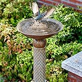 HUWAIPL 35.4" H×12.2" W Metal Bird Baths for Outdoors,Cylindrical Base Bird Bath,Vintage Bird Bath Bowl, Bird Feeder Seed Tray Garden Lawn Yard Decor