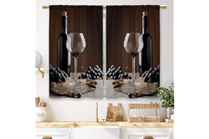 Laifzere Brown Wine Kitchen Curtains Vintage Farmhouse Country Grape Glass Small Short Cafe Window Curtains Fruit Rod Pocket Bathroom Window Drapes Treatment Tier Curtains 2 Panels (27.5x39 Inch)