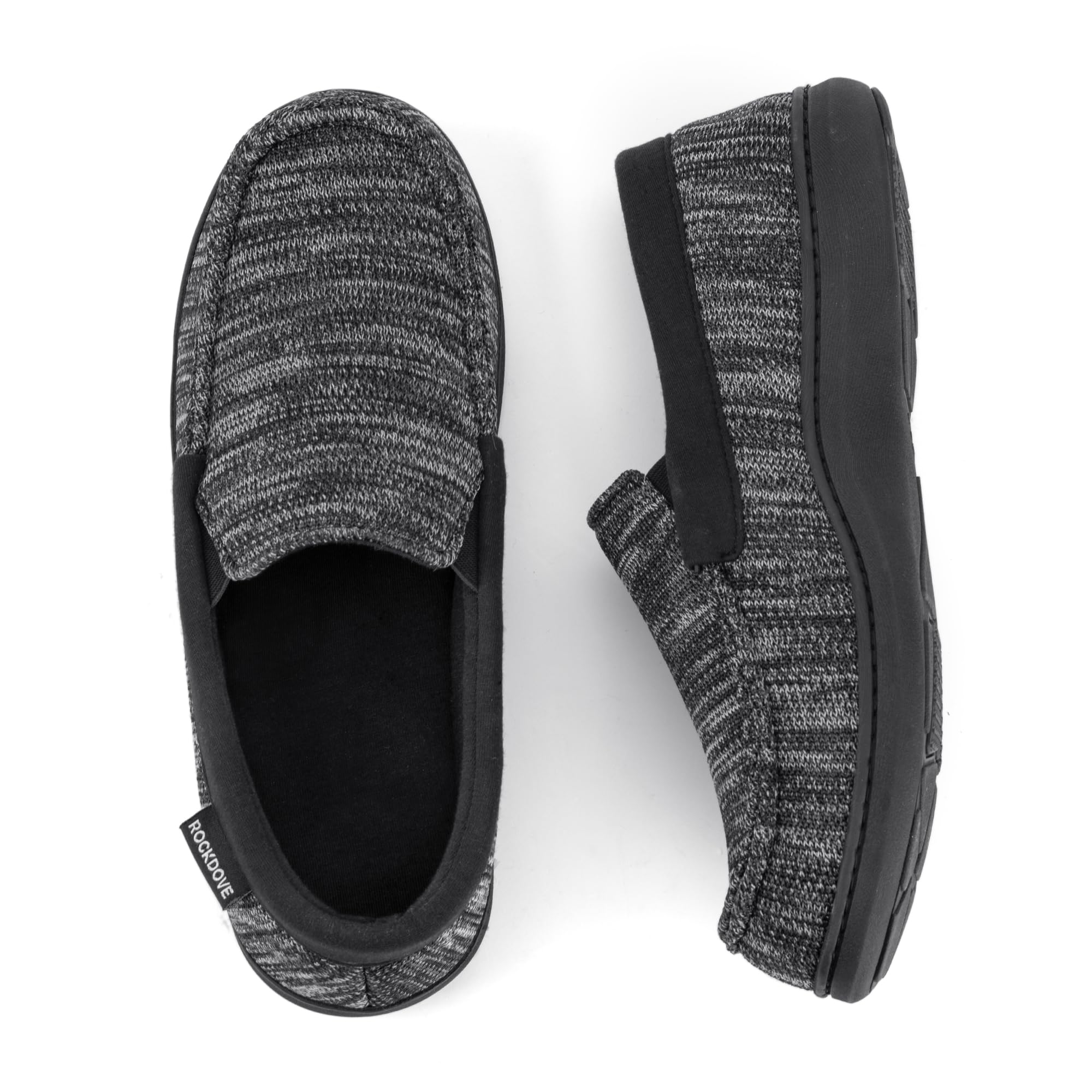 RockDove Men's Tweed Memory Foam Moc Slipper, Size 10 US Men, Charcoal Black Image