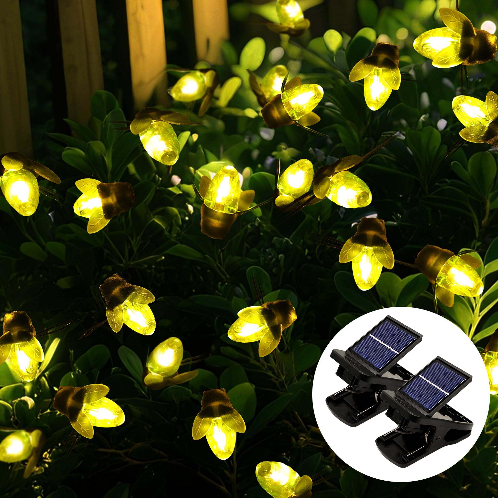 Photo 1 of 2Pack Solar Powered Firefly Lights Bugs, 19.6FT 30 LED Solar Fireflies Lightning Bugs Fairy String Lights, Outdoor String Lights Waterproof for Garden Patio Home Wedding Party Halloween Christmas