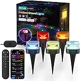 REYLAX 50FT Wired Outdoor Ground Lights 15 Pack, RGB Garden Lights with Warm White and Cool White, IP67 Waterproof Pathway Light, Music Sync, App & Remote Control, Works with Alexa Google Assistant