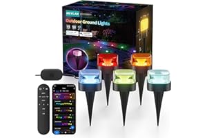 REYLAX 50FT Outdoor Ground Lights 15 Pack, RGB Garden Lights with Warm White and Cool White, IP67 Waterproof Pathway Light, Music Sync Timing, App & Remote Control, Works with Alexa Google Assistant