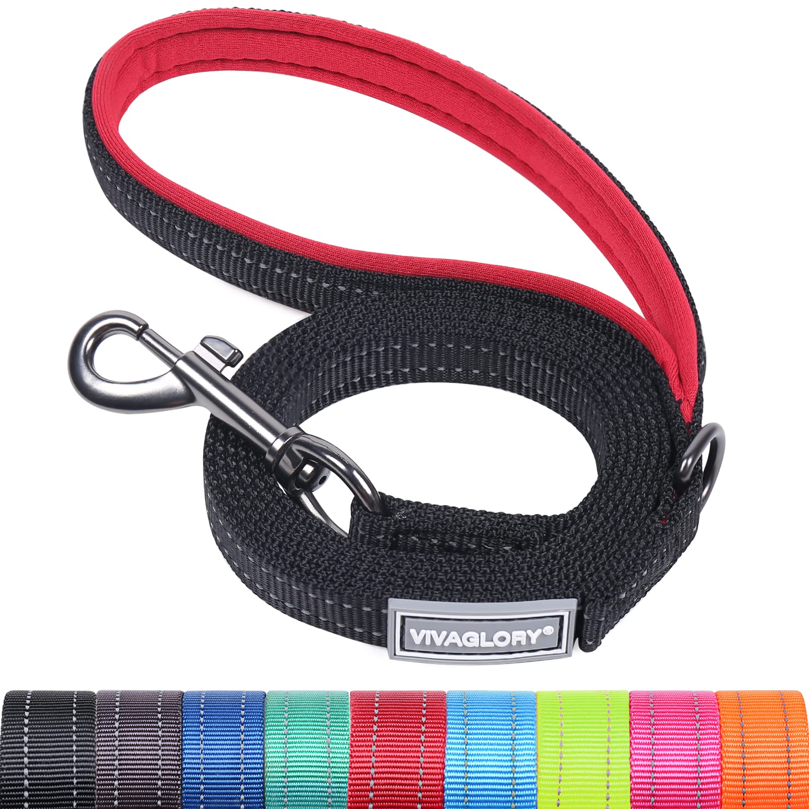 VIVAGLORY Dog Lead Dailyx Dog Leash, Lead with Soft Padded Handle for Training & Walking, Heavy Duty & Double Layer Nylon for Pet Puppy, 90 x 1.4cm, Black