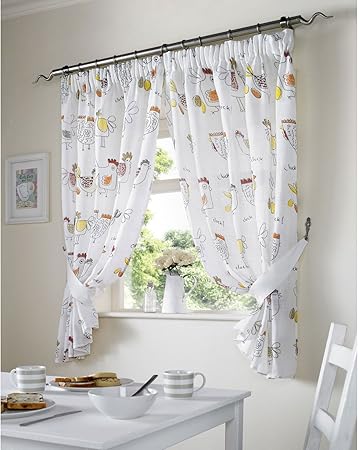 Just Contempo Country Chickens Pencil Pleat Kitchen Curtains