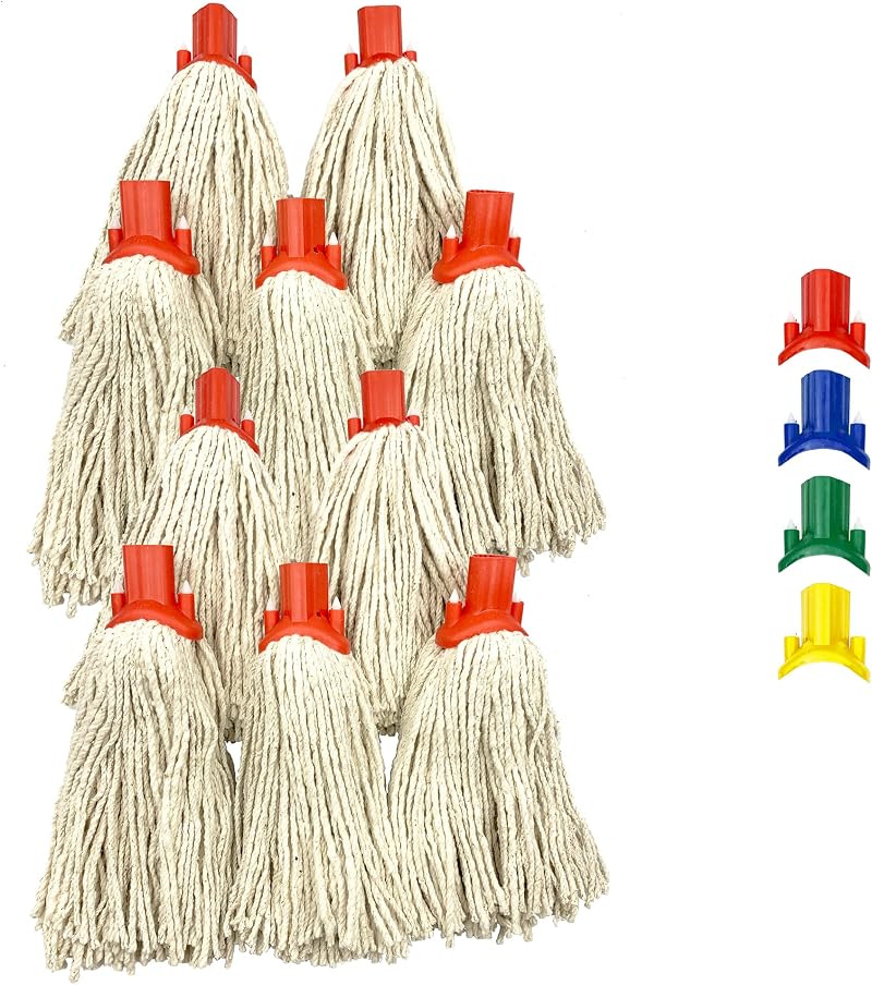TDBS Red Cotton Mop Heads Replacement, 12 PY, Self Threading Socket, Pack of 10