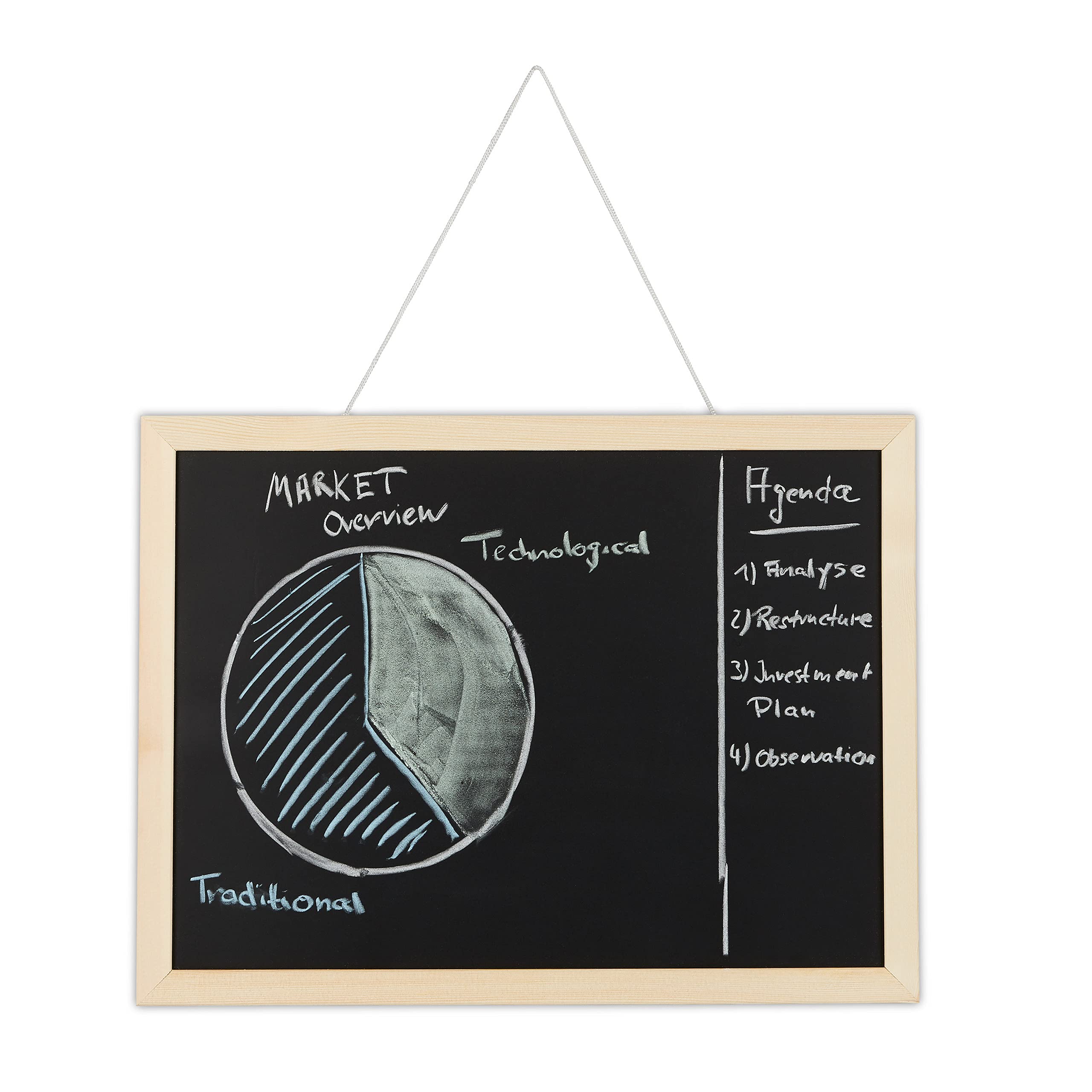 Relaxdays Chalkboard with Wooden Frame, Wipeable Memo Board, Office Accessory, Wall-Mount, 30 x 40 cm, Black, Wood