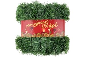 AUFEE 50FT Green Christmas Garland Decorations, Christmas Artificial Pine Greenery Garland Outdoor Indoor Decor, Straight Faux PVC Soft Garland for Stairs Railing Fireplace Window Mantle Home Party Decor