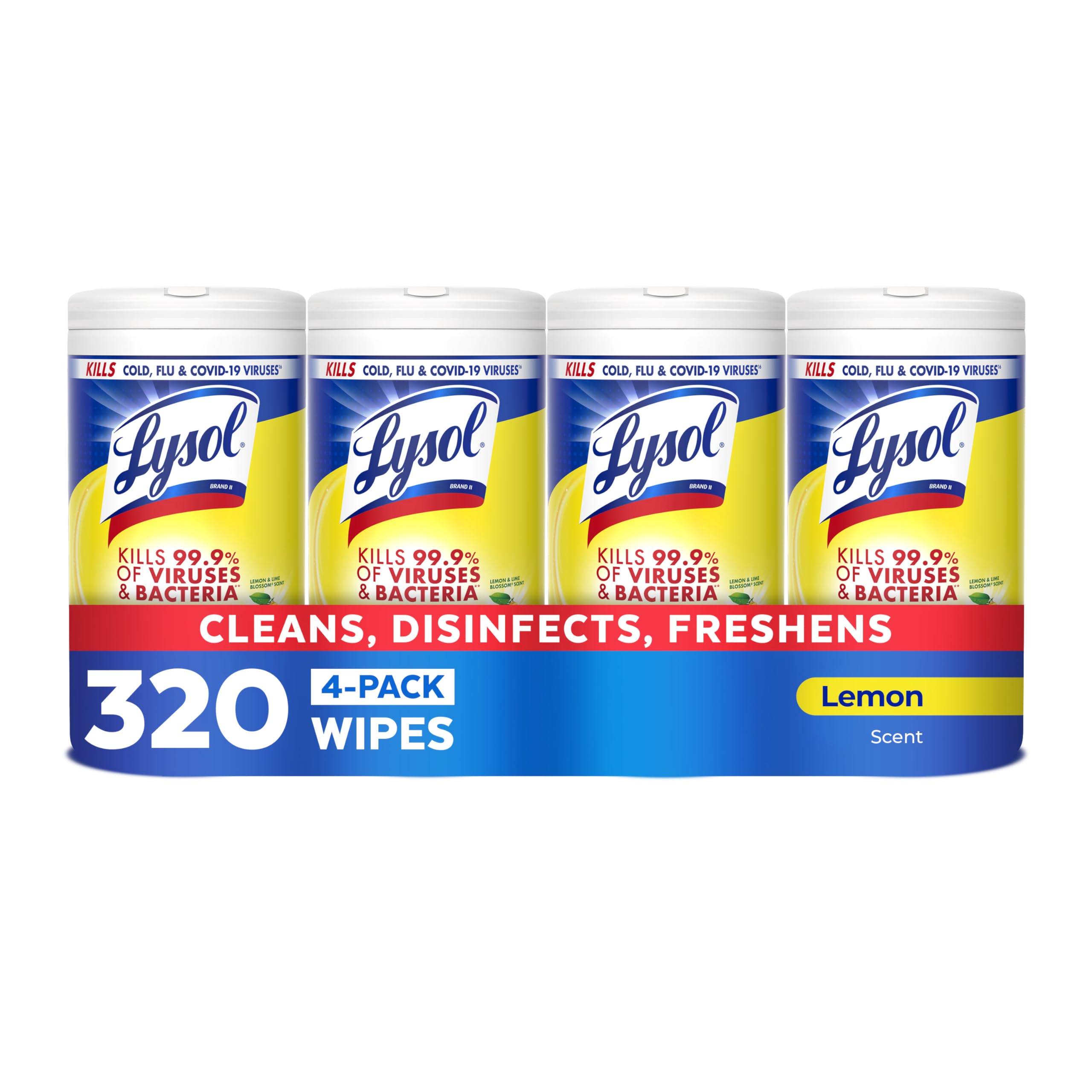 Lysol Disinfecting Wipes, Multi-Surface Cleaner, Lemon, 80 ct. (4 Pack) | All Purpose Cleaner, Sanitizing, Deodorizing, Apart