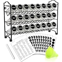 SWOMMOLY Spice Rack Organizer with 24 Empty Round Spice Jars, 396 Spice Labels with Chalk Marker and Funnel Complete Set…