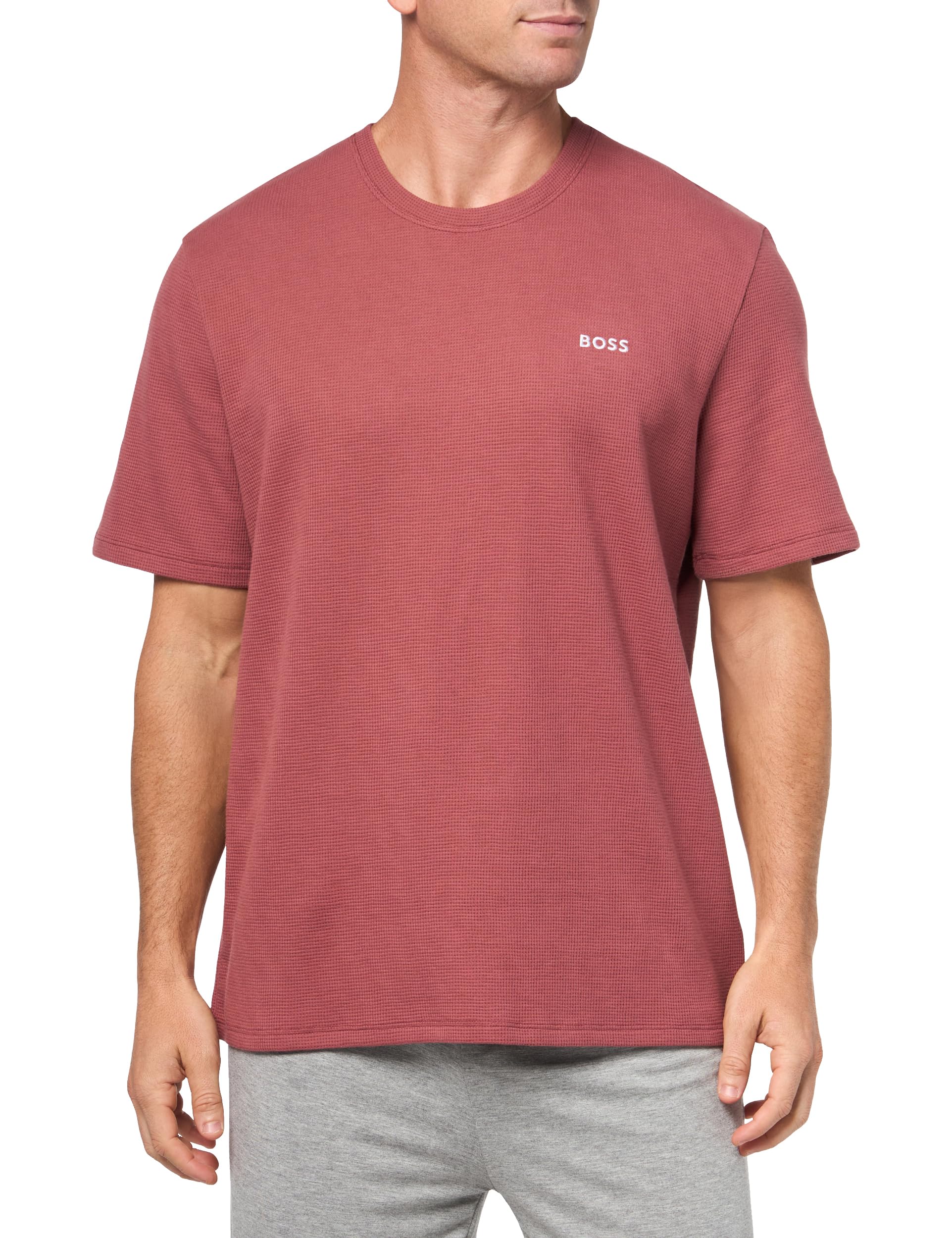BOSS Waffle Contrast Logo Short-Sleeve T-Shirt, Red Potato, S