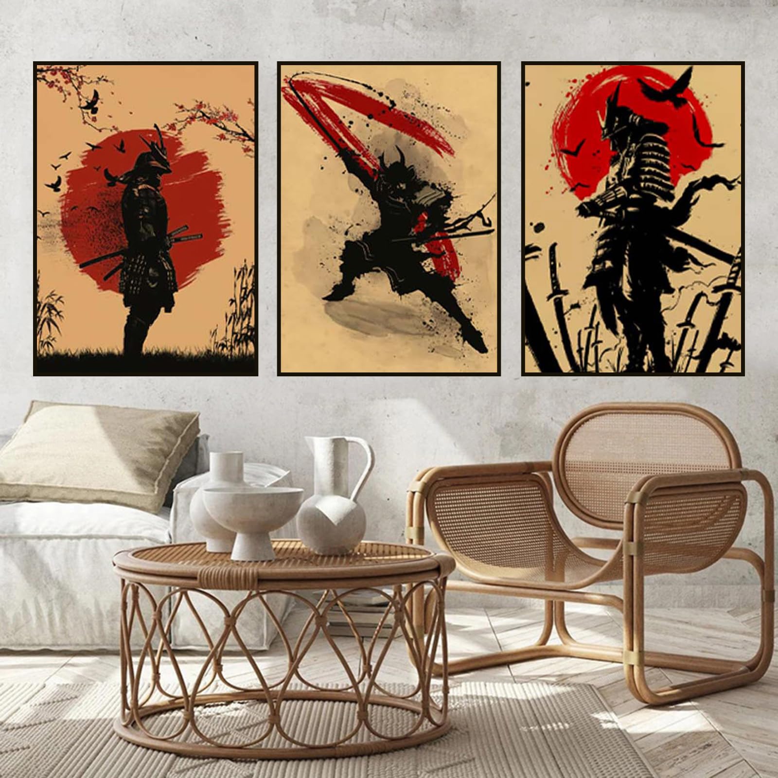 UGZDEA Japanese Samurai Canvas Pictures, Japanese Bushido Art Portrait Poster Modern Living Room Bedroom Decoration Poster Painting No Framed(A,3x60x90cm)