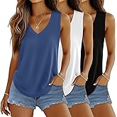 Huukeay 3 Pack Women's Tank Tops V Neck Loose Fit Casual Sleeveless Shirts Summer Flowy Trendy Basic Tee 2026 Fashion