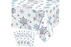 APUXXJUPA Christmas Snowflake Tablecloth, 4 Pcs Blue Gray Snowflake Printed Table Cover for Winter Theme Party Xmas Holiday Party Decorations, 51 x 86 inch
