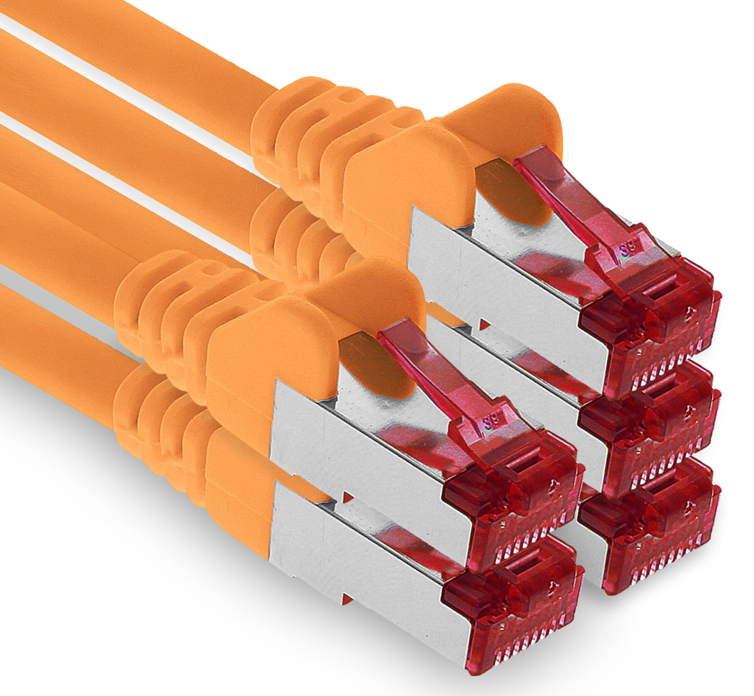 1aTTack.de - 5x 1m CAT6 patch cable S/FTP PIMF shielding CAT.6 RJ45 network cable Ethernet cable DSL LAN router switch modem patch panel - orange - 5 pieces