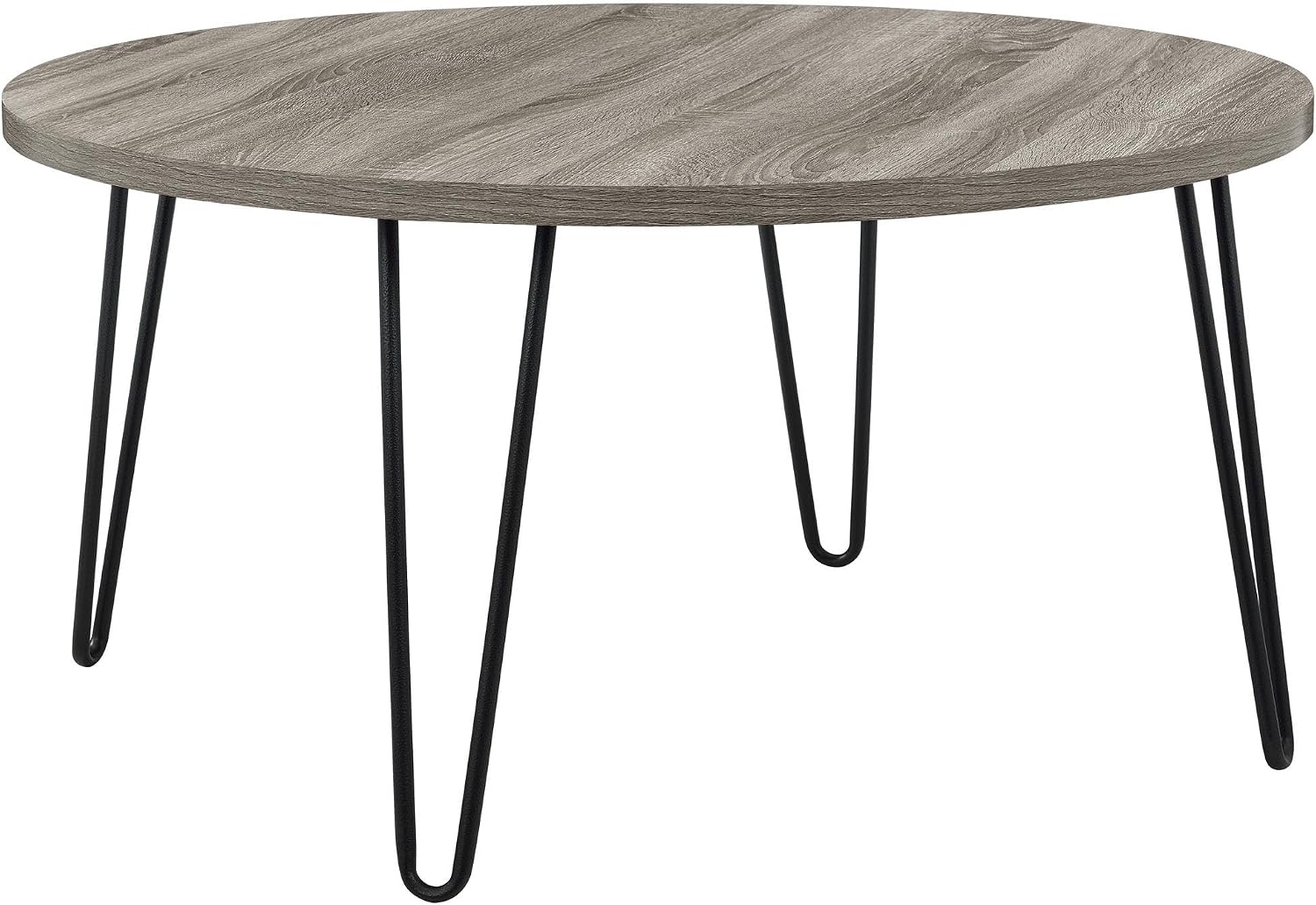 AMERIWOOD Retro Round Coffee Table with Metal Legs, Particleboard, Grey Oak, 17.83 x 35.43 x 35.43 Inches 3615307COM - Image 4