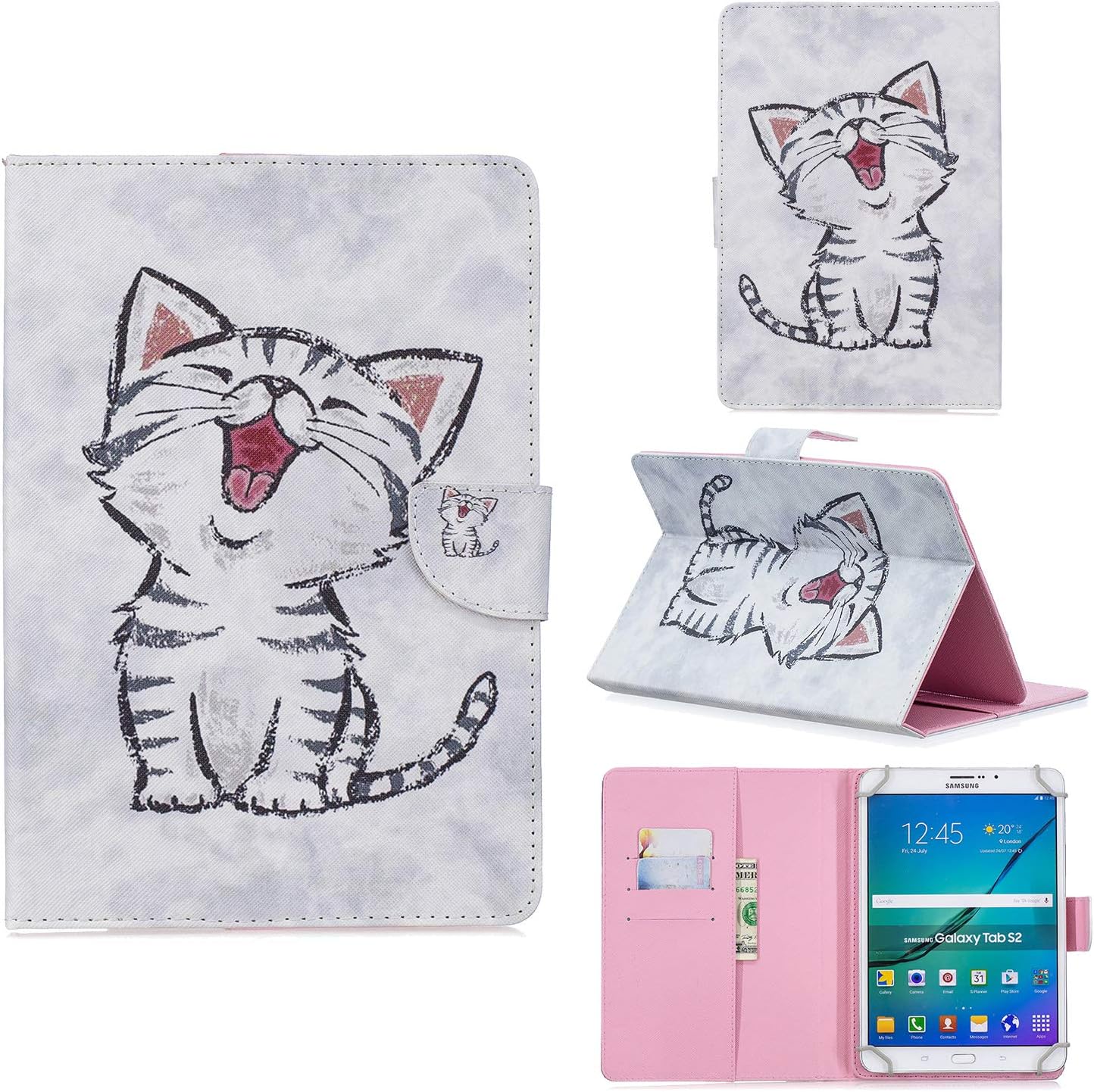 Case for 9 - 10.1 Inch Tablet, Flip Case for Huawei MediaPad T3 T5/M5 Lite 10, Galaxy Tab A 10.1 inch /Tab E 9.6 Inch, iPad 9.7 2018, Asus ZenPad 10, Lenovo Tab 4 X304F /Tab X103F, Cat.