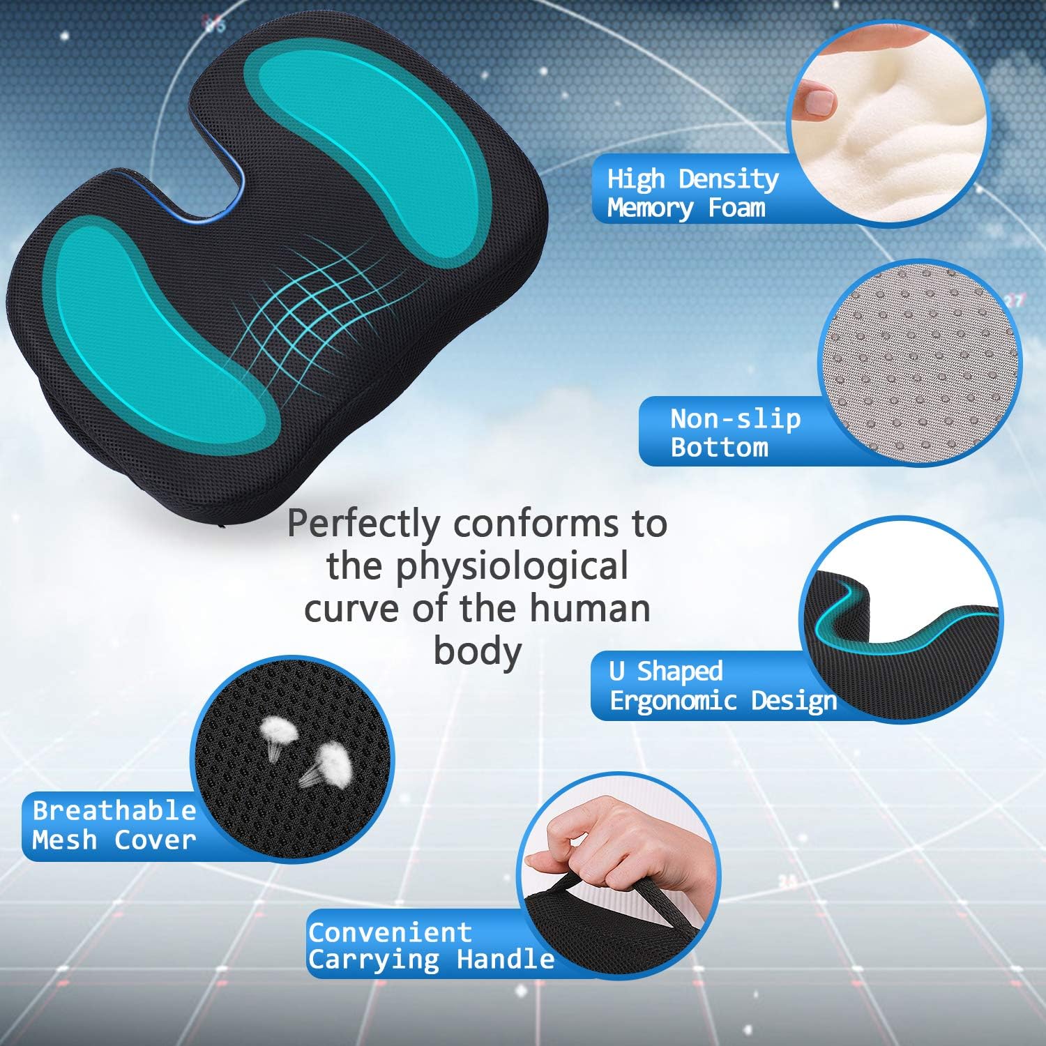 Cooling Gel Seat Cushion for Office, Coxyx Memory Foam Car Seat Cushion & 3D Mesh Lumbar Support Pillow, Orthopedic Seat Cushion Chair Lumbar Support Back Pillow for Reliving Lower Back Tailbone Pain: Home & Kitchen