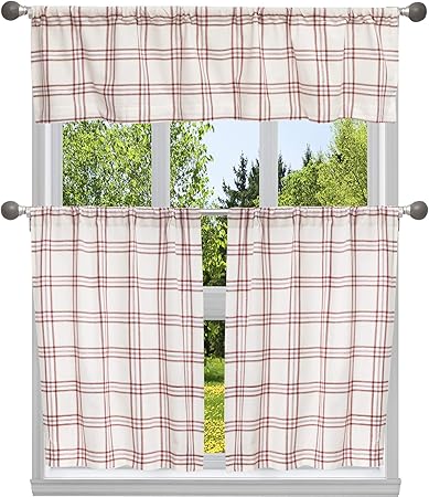 Home Maison Metallic Plaid Natural Kitchen Curtains And Valances Set Garnet 29x36 Amazon Co Uk Kitchen Home