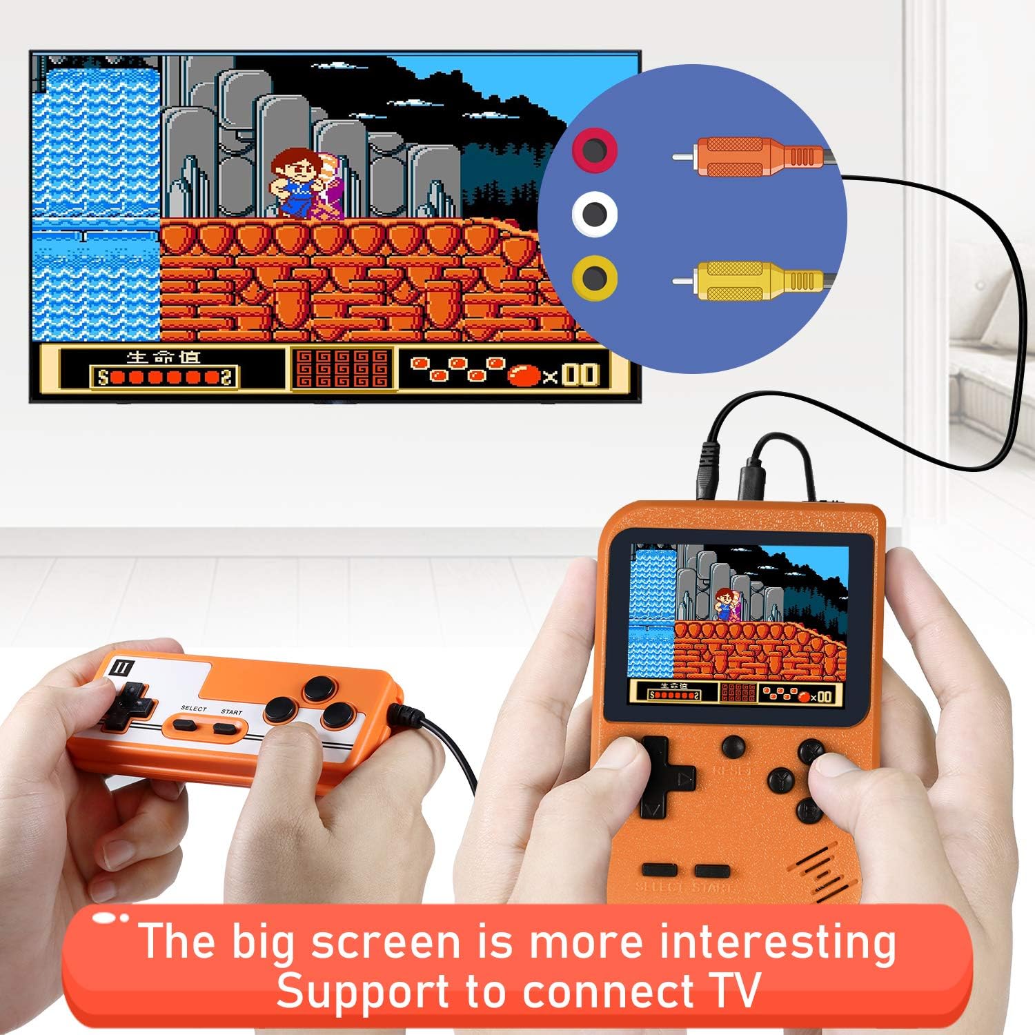 Imponigic Handheld Game Console Retro Mini Game Player with 500 Classical FC Games Double Players Mode Support Connect TV: Electronics