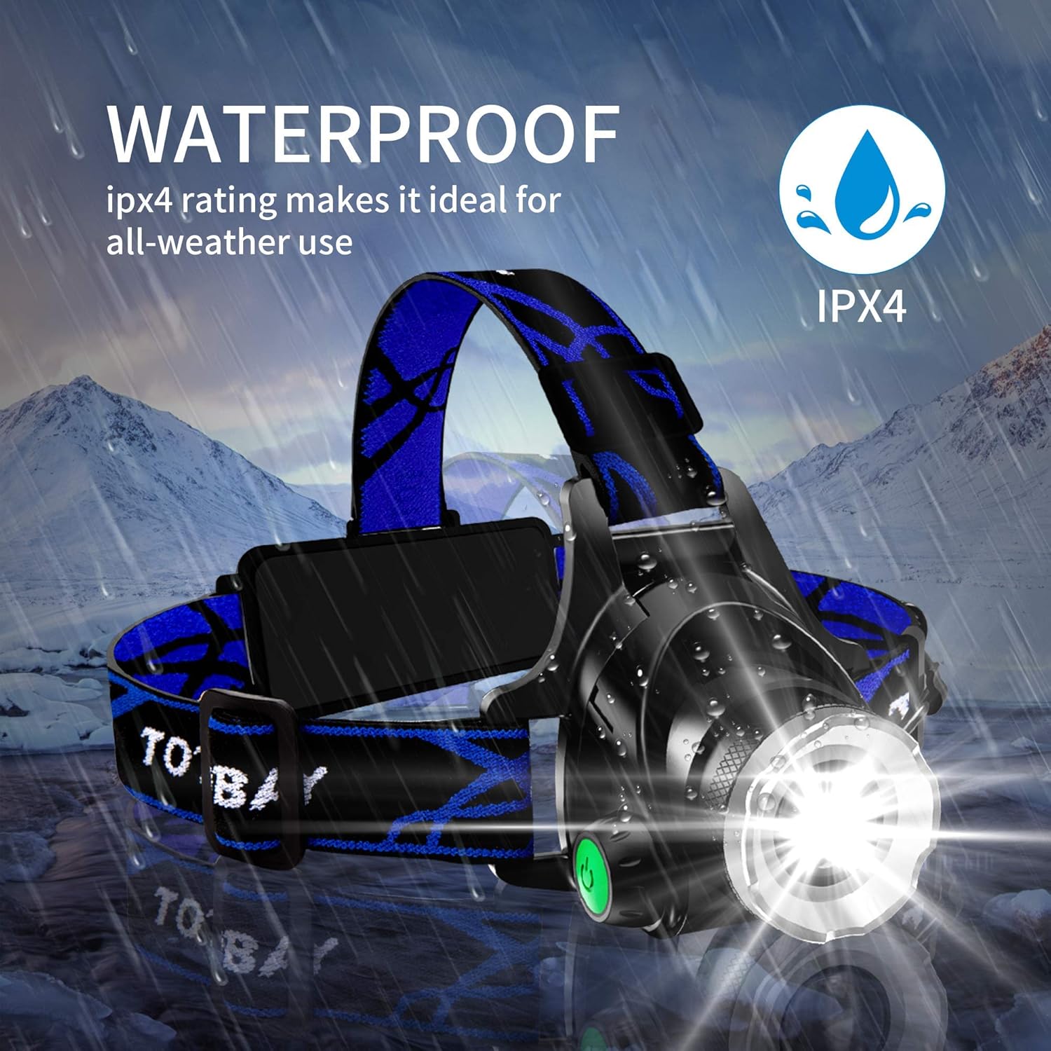 Headlamp, Super Bright LED Headlamps 18650 USB Rechargeable IPX4 Waterproof Flashlight with Zoomable Work Light, Hard Hat Light for Camping, Hiking, Outdoors (Blue): Sports & Outdoors
