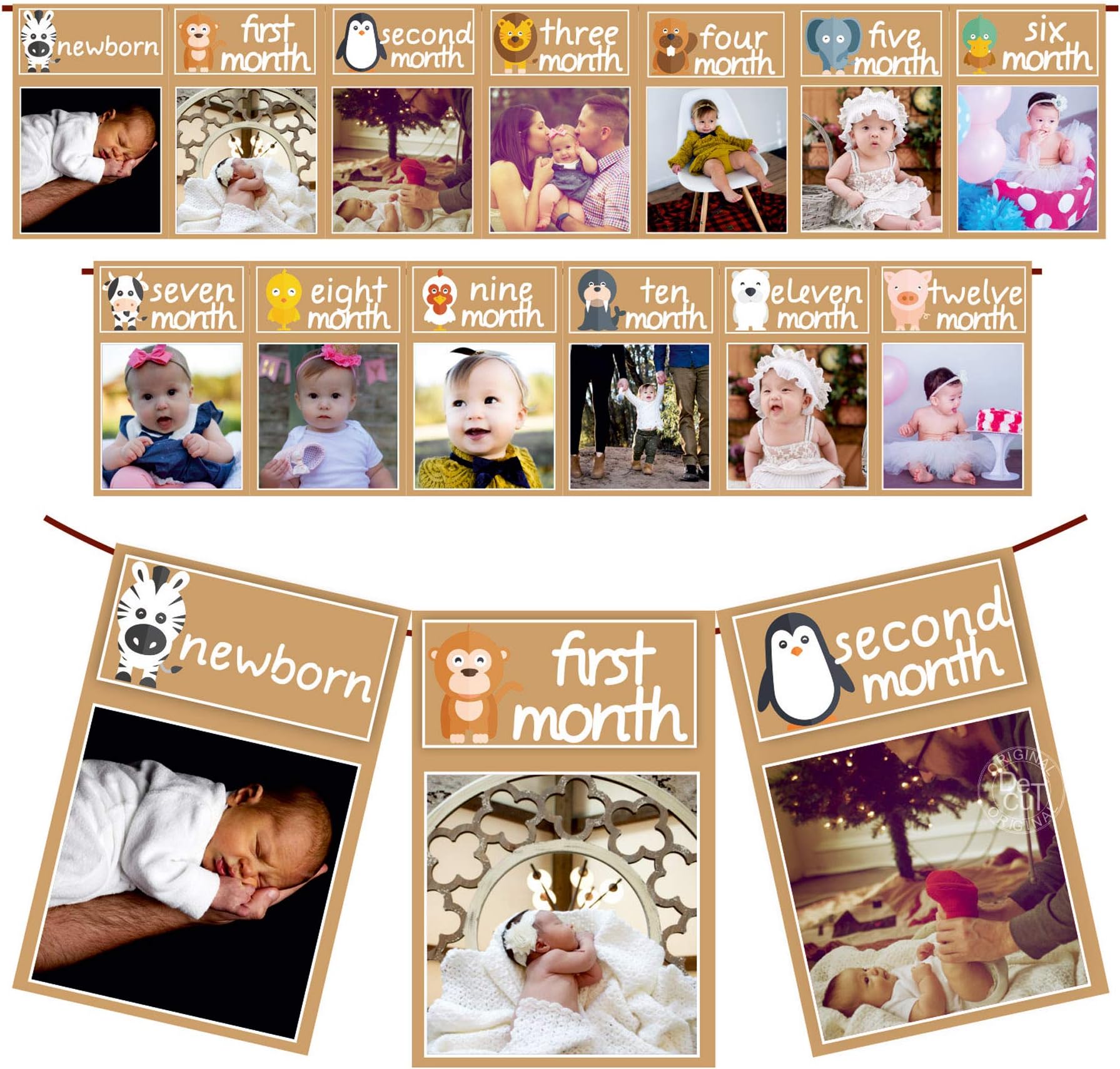 DecuT 1st Birthday Decorations, Monthly Milestone Photo Banner for Newborn to 12 Months,Funny Cartoon (Non-Customized)