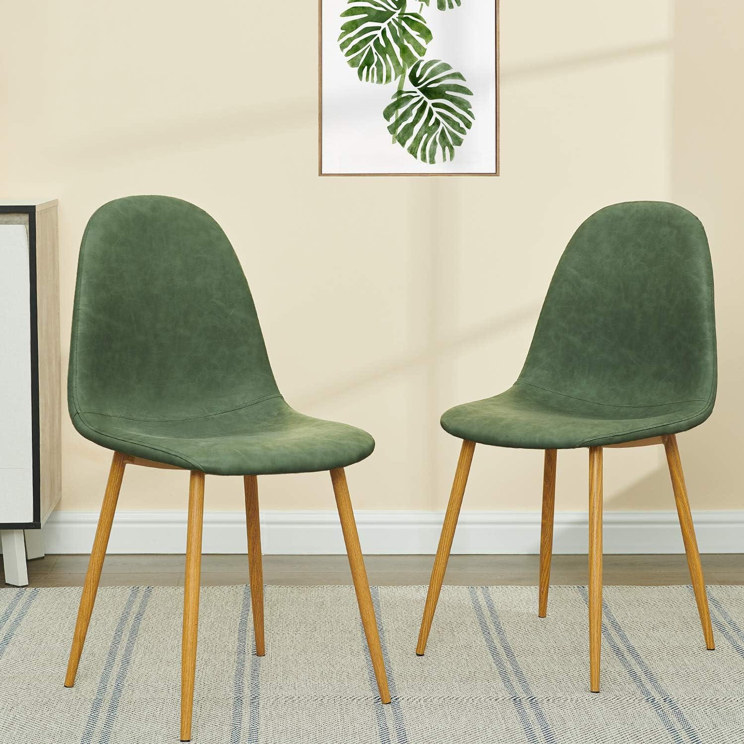GreenForest Dining Chairs Set of 2, PU Leather Upholstered Accent Chairs, Mid Century Modern Side Chairs for Indoor Kitchen Living Room, with Metal Legs, Cactus - Chairs