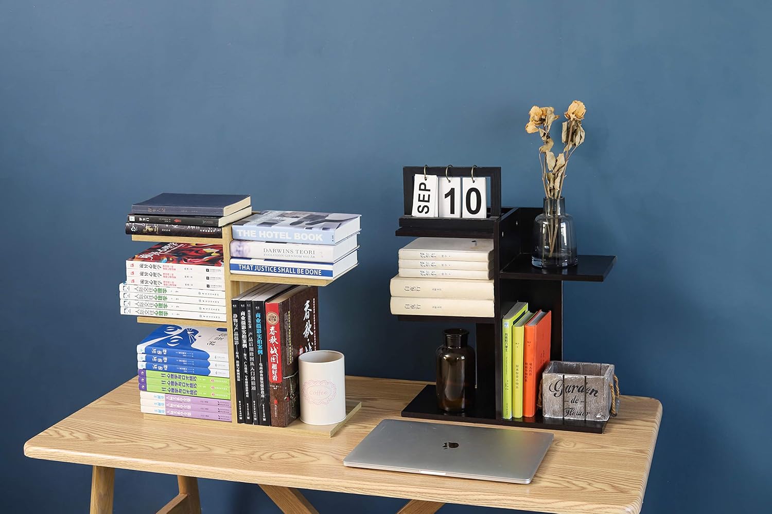 YCOCO Desktop Shelf Bookshelf,Wood Countertop Bookcase Storage Display Rack,Office Supplies Desk Organizer,Desk Organizer Literature Photo Display Rack,Light Brown: Kitchen & Dining