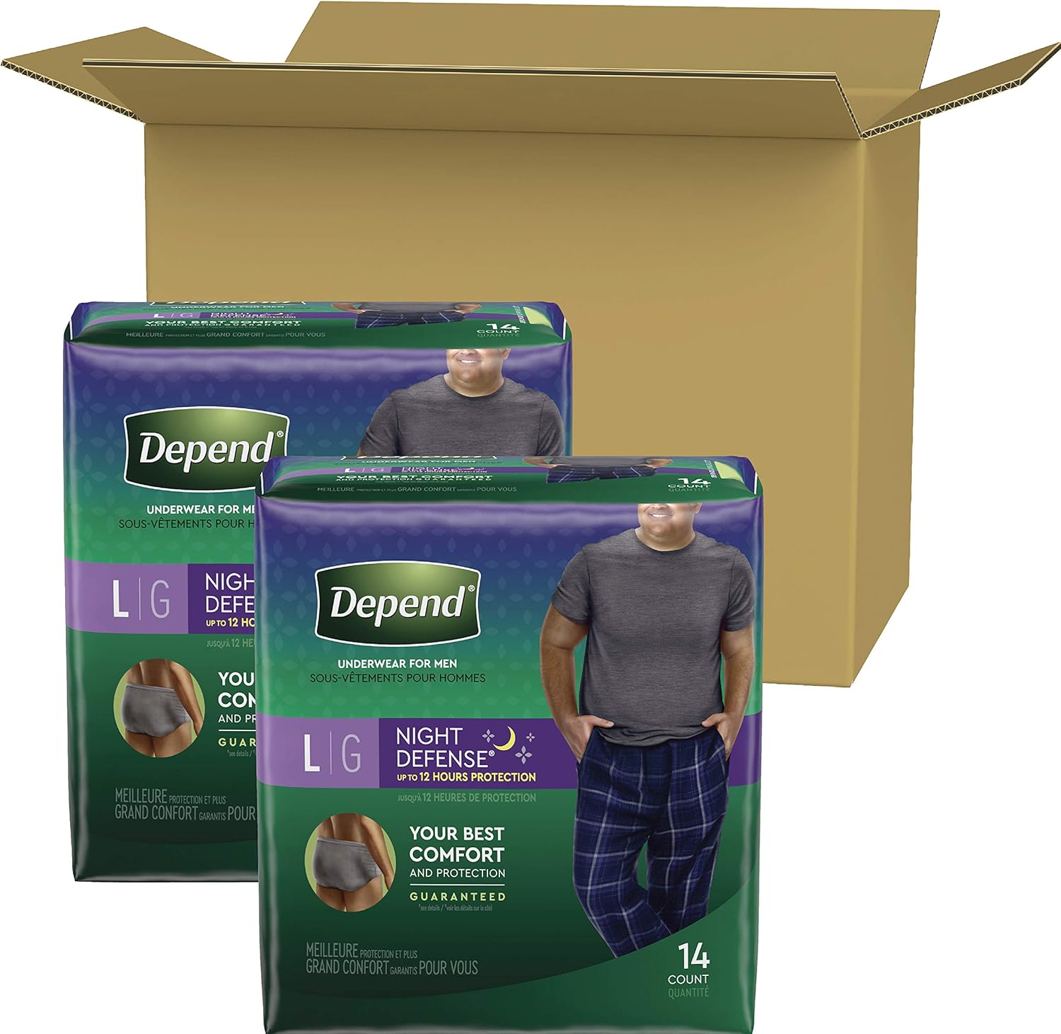 Depend Night Defense Incontinence Underwear for Men, Overnight, Disposable, Large, 28 Count (2 Packs of 14) (Packaging May Vary): Health & Personal Care