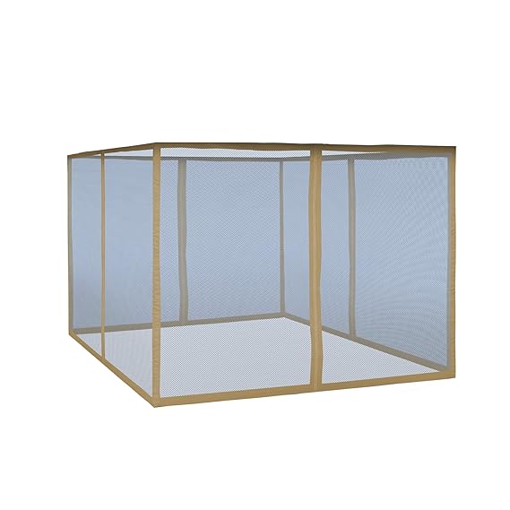 paramondo Deluxe Gartenpavillon Seitenwand Moskitonnetz, beige - Laschen kaffebraun, 4er Pack