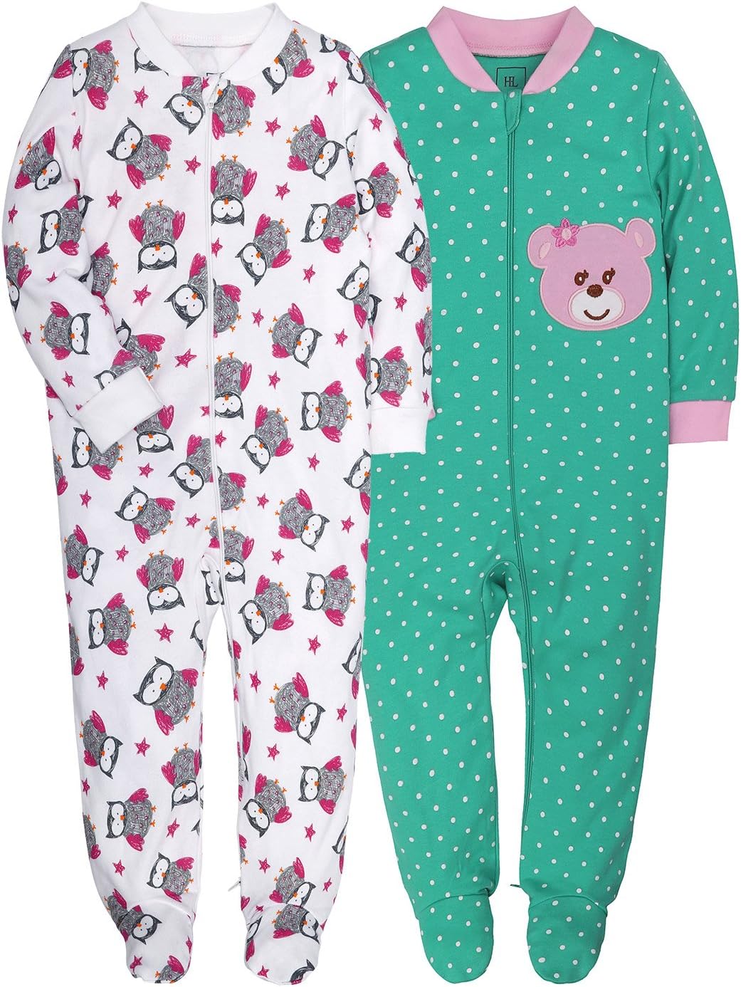 HONGLIN Baby's 2Pack Footed Pajamas Boys Girls Footies Sleepers Long Sleeve Rompers 100 Cotton