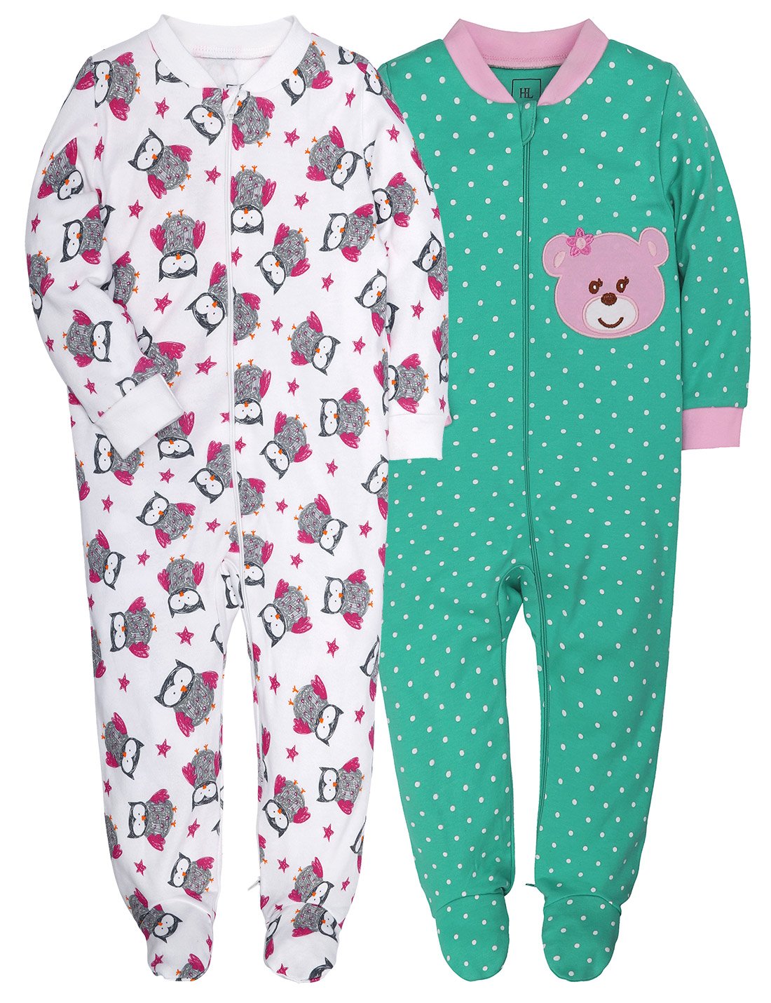 HONGLIN Baby's 2Pack Footed Pajamas Boys Girls Footies Sleepers Long