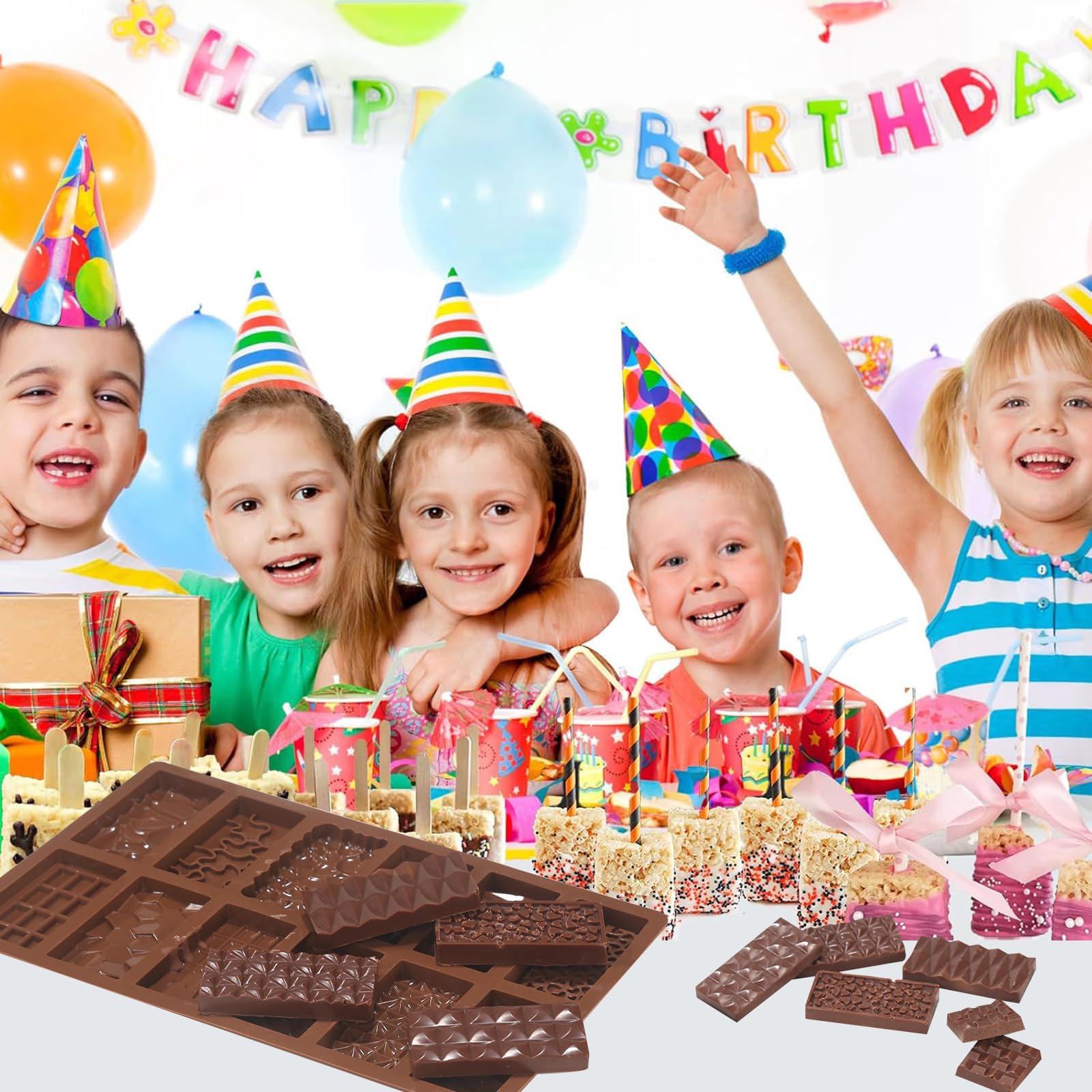 Chocolate Molds, 2Pcs Mini Silicone Chocolate Bar Mold with 100Pcs Bags, Break Apart Non-stick Small Chocolate Candy Bar Molds Wax Melt Molds for Chocolate Bar