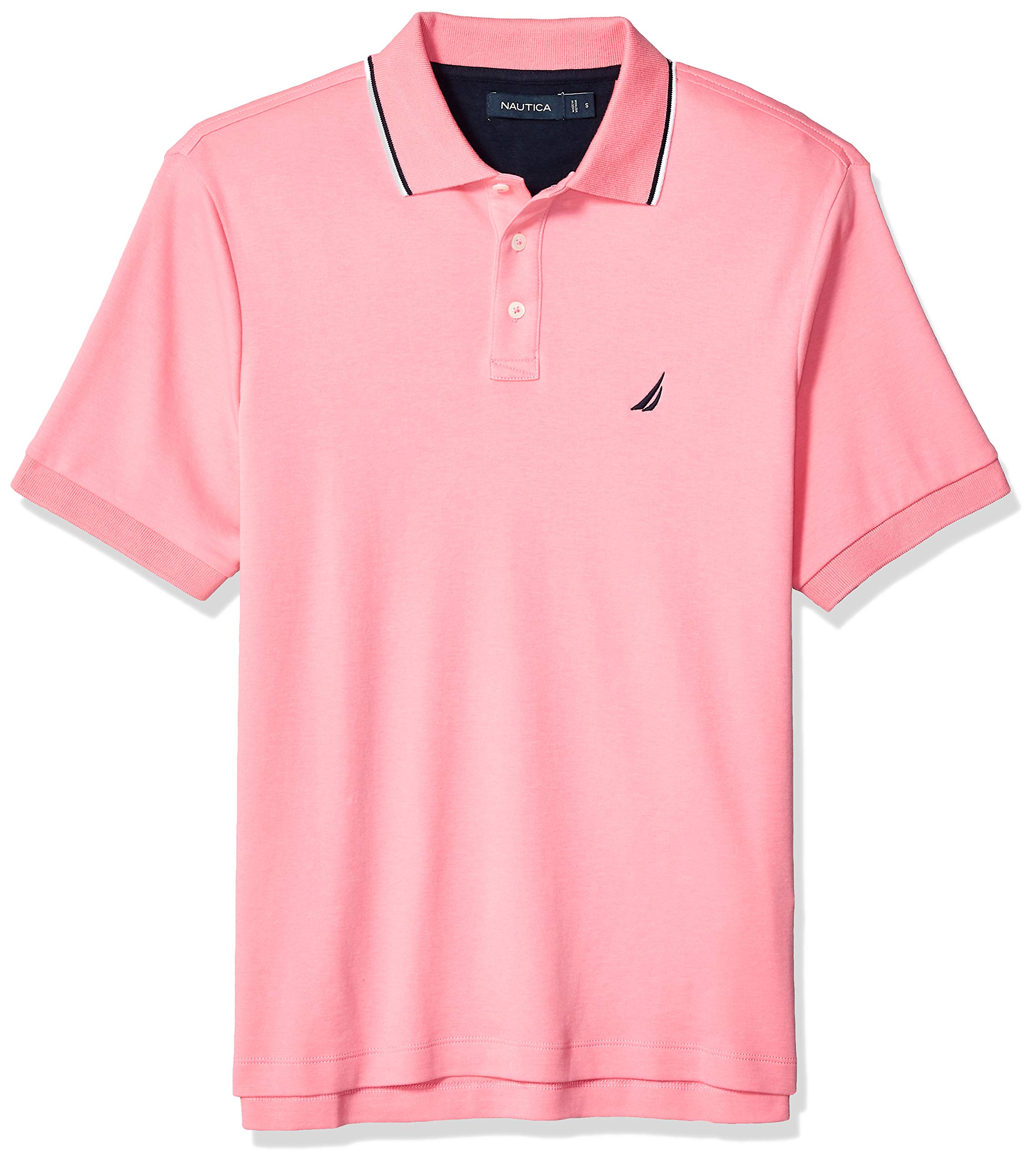 Photo 1 of Nautica Men's Classic Fit Short Sleeve Dual Tipped Collar Polo Shirt Shirt, -Carnation, X-Large