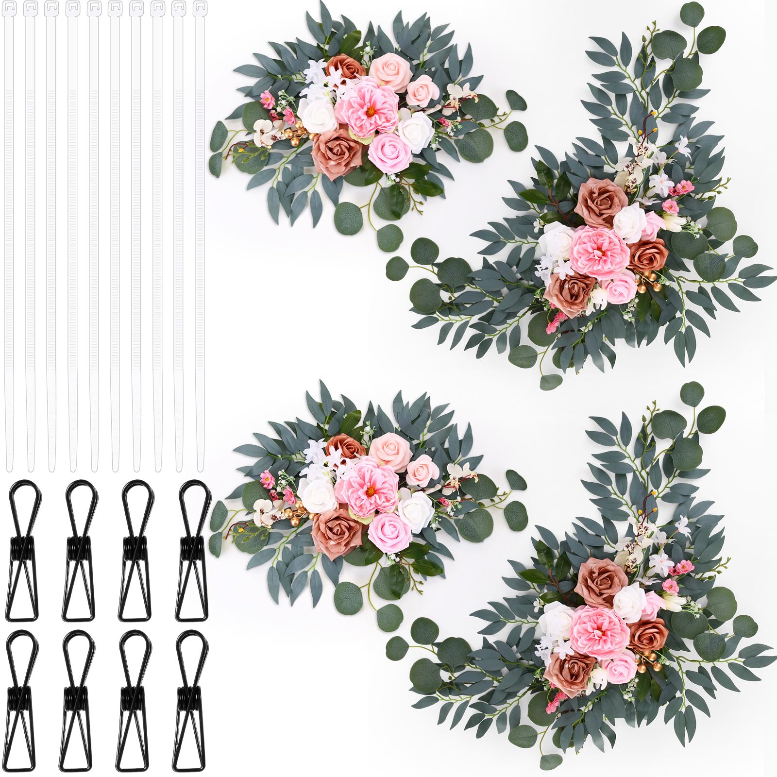 Photo 1 of Hotop Wedding Arch Flowers Set of 4 Artificial Flower Swag Wedding Faux Floral Swag with 10 Cable Tie and 8 Clip for Party Welcome Signs Ceremony Reception Backdrop Decor(Dark Pink Rose Gradient)