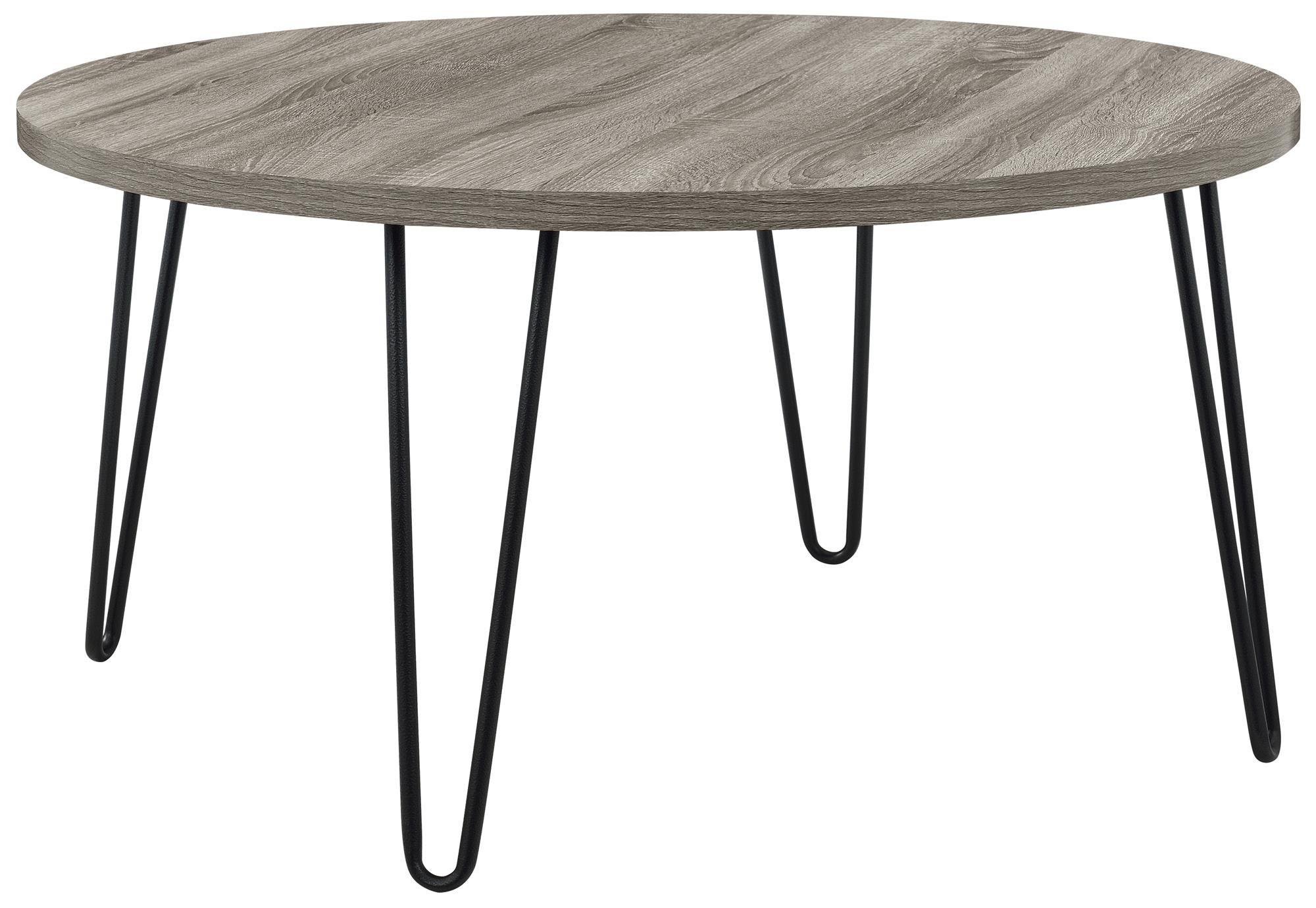 AMERIWOOD Retro Round Coffee Table with Metal Legs, Particleboard, Grey Oak, 17.83 x 35.43 x 35.43 Inches 3615307COM