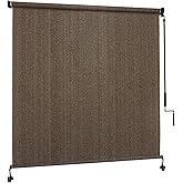 Outaro 7' W x 8' H Outdoor Roller Shades, Cordless Patio Roll Up Outdoor Blinds with 2 Poles & 1 Fabric, Exterior Sun Shade Cloth for Porch, Gazebo, Balcony, Pergola, Mocha