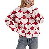 Saodimallsu Womens Heart Sweaters Valentines Fuzzy Knit Crewneck Cute Loose Sweaters