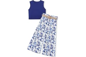 BAVADER Girls Clothes 6-16Y Kids Clothes Girls Rib Crop Tank Tops + Pleated Wide Leg Pants Girls 2 Piece Summer Outfits