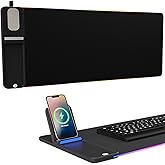 Birthday Gifts for Men Women,Wireless Phone Charger with Mouse Pad,RGB Gaming Mouse Pad with Phone Holder, 15W Fast Wireless Charging Desk Mat with Ultra-Smooth Surface for MacBook PC Laptop Computer