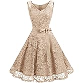 Dressystar Women Floral Lace Bridesmaid Party Dress Short Prom Dress V Neck