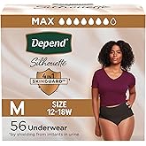 Depend Silhouette Adult Diapers, Incontinence & Postpartum Bladder Leak Underwear for Women, Maximum Absorbency, Medium, Black, 56 Count (2 Packs of 28), Packaging May Vary